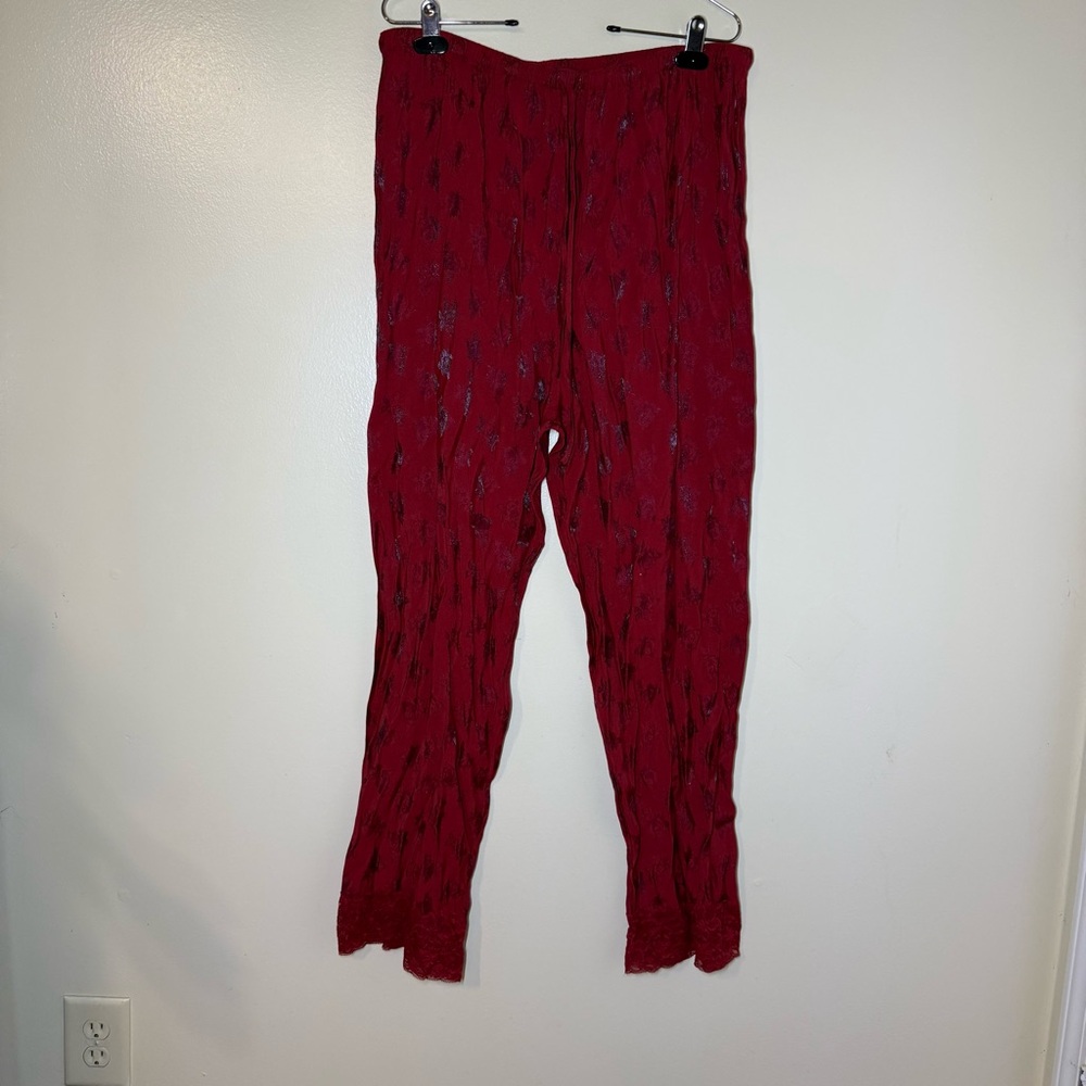 Women's Red Pajama Pants With Lace Detail